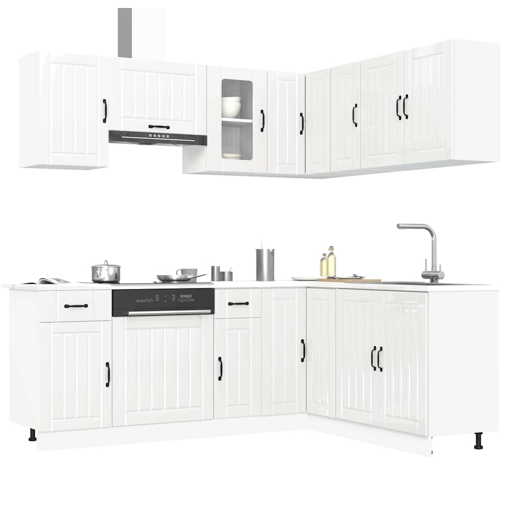 11-piece kitchen cabinet set Kalmar high-gloss white wood-based panel