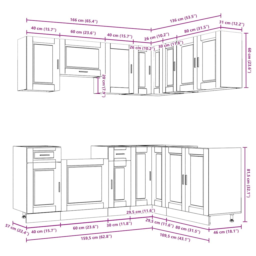 11-piece kitchen cabinet set Porto concrete grey wood-based panel