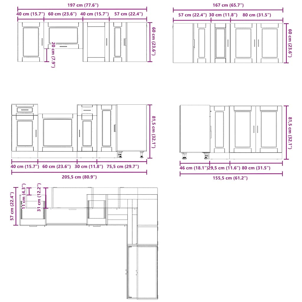 11-piece kitchen cabinet set Porto concrete grey wood-based panel