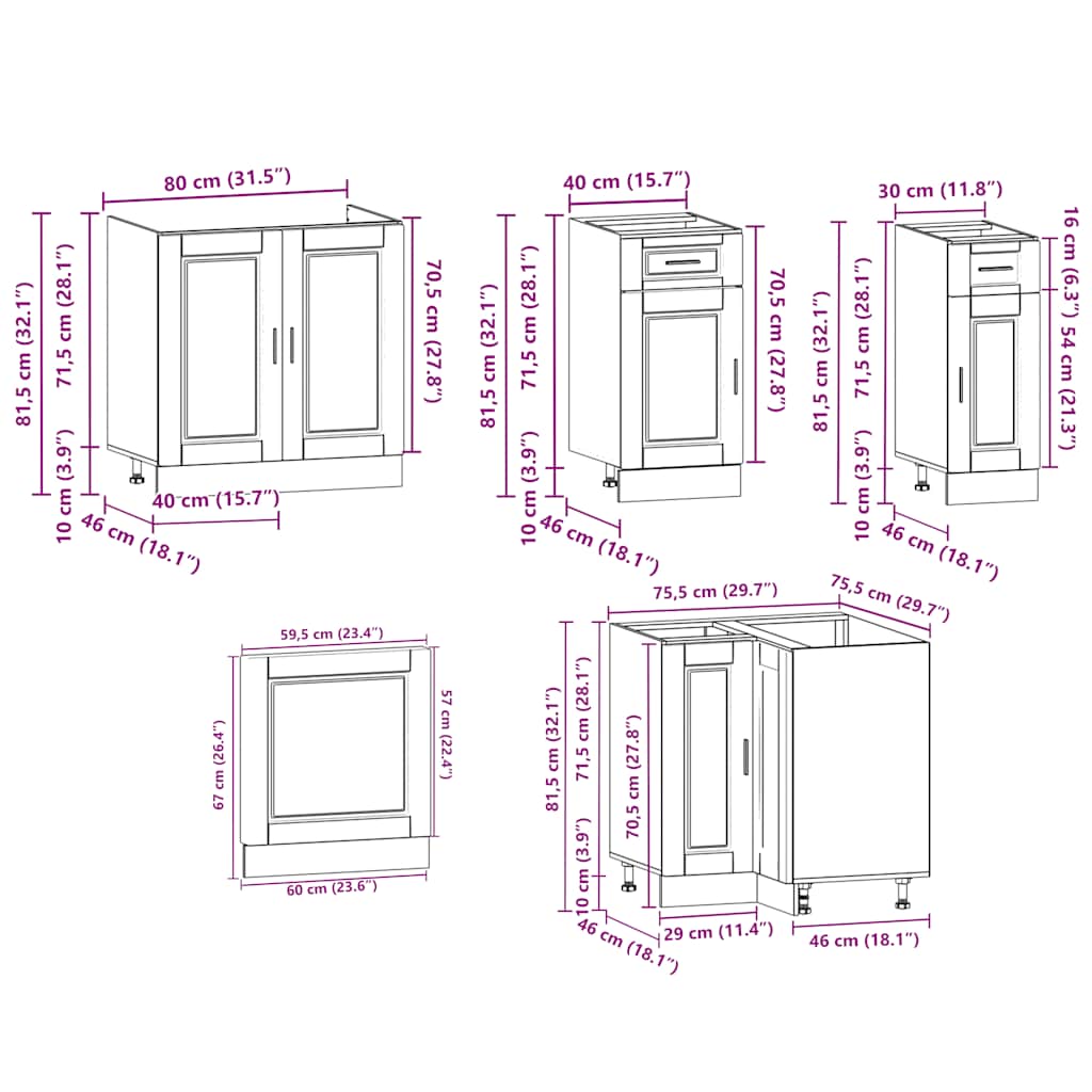 11-piece kitchen cabinet set Porto concrete grey wood-based panel