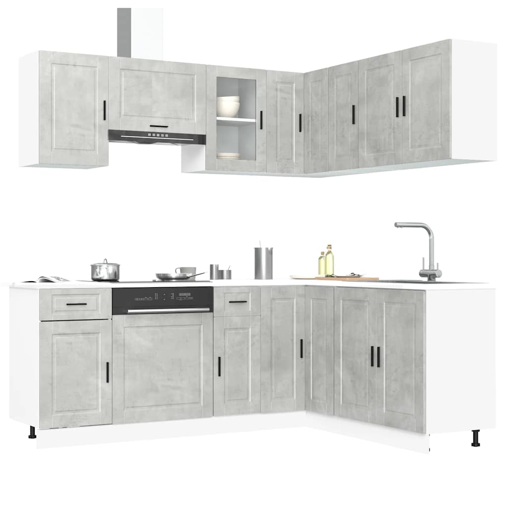 11-piece kitchen cabinet set Porto concrete grey wood-based panel