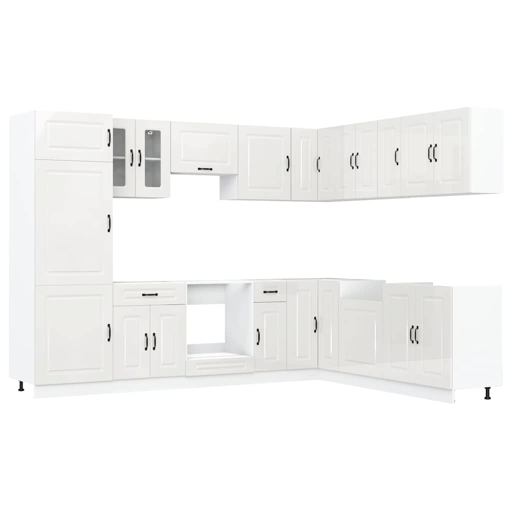14-piece kitchen cabinet set Kalmar high-gloss white wood-based panel