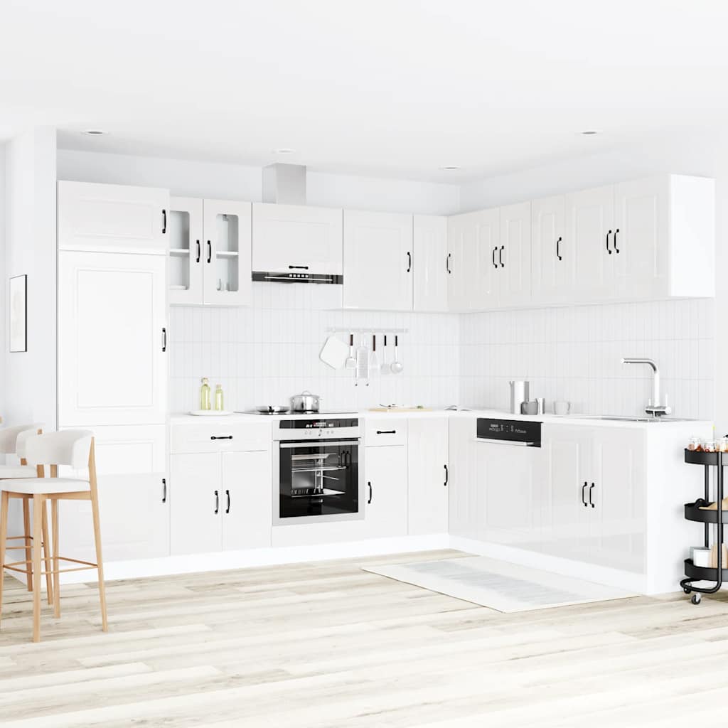 14-piece kitchen cabinet set Kalmar high-gloss white wood-based panel