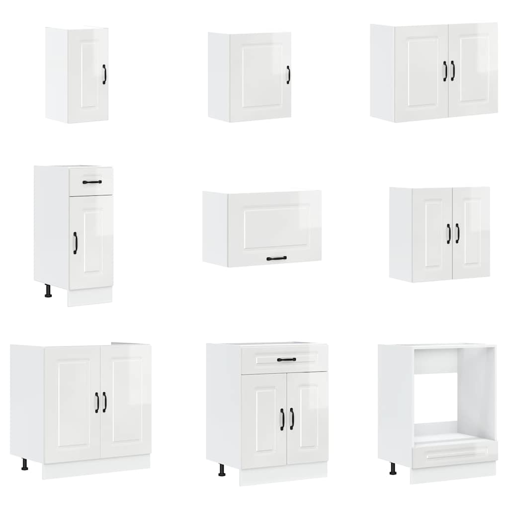 14-piece kitchen cabinet set Kalmar high-gloss white wood-based panel