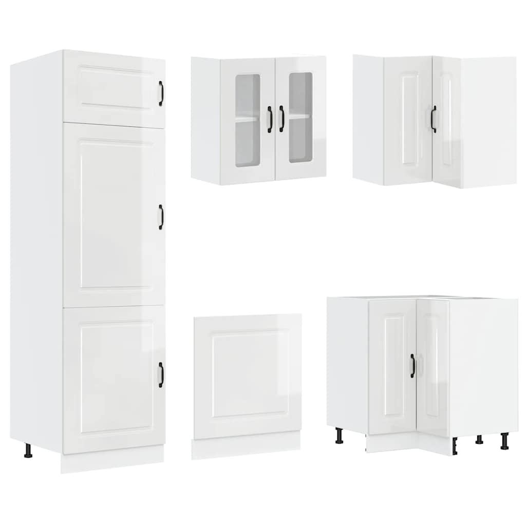 14-piece kitchen cabinet set Kalmar high-gloss white wood-based panel