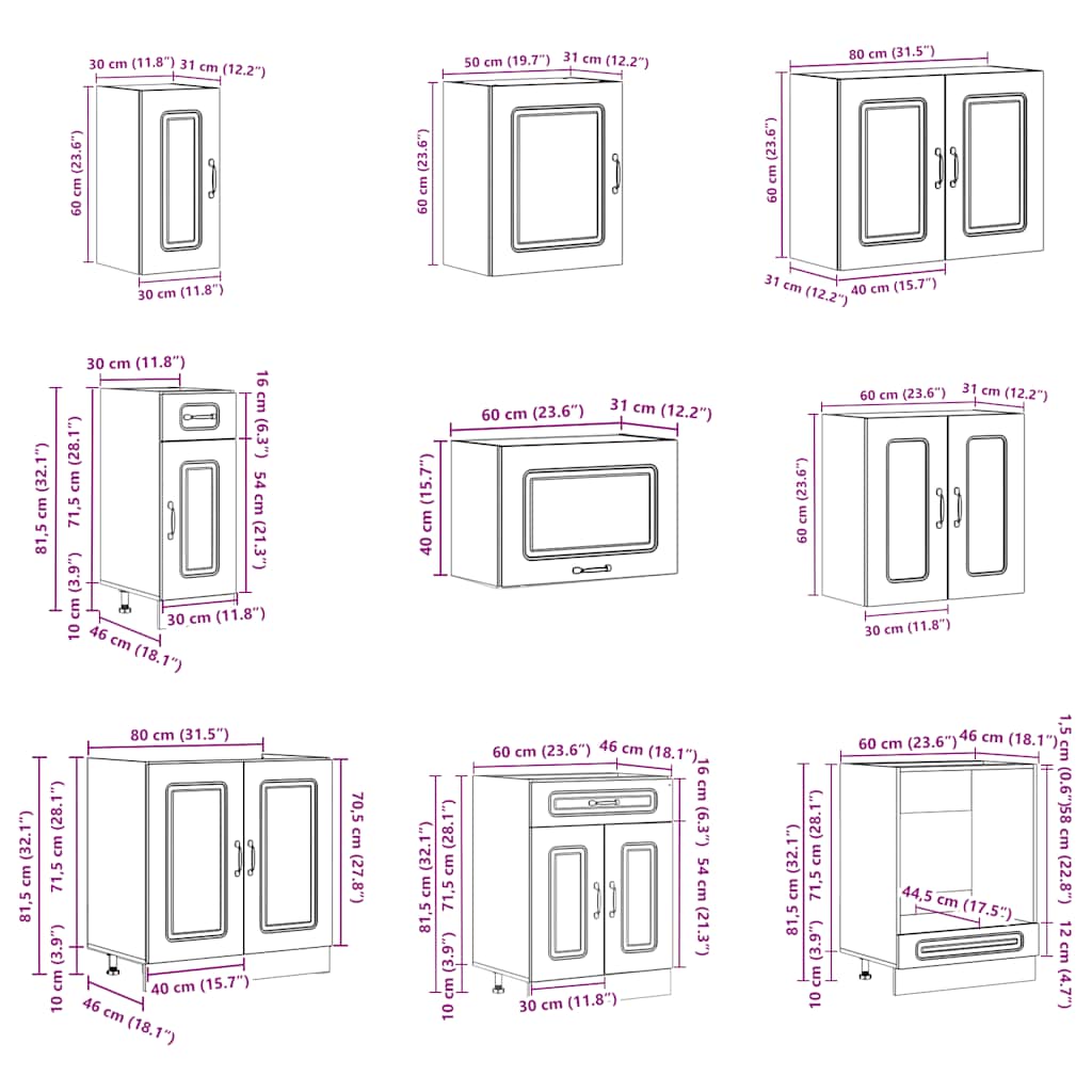 14-piece kitchen cabinet set Kalmar high-gloss white wood-based panel