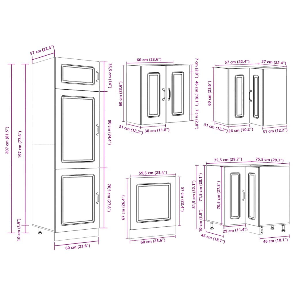 14-piece kitchen cabinet set Kalmar high-gloss white wood-based panel