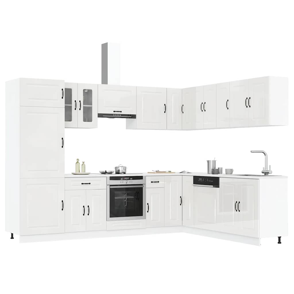 14-piece kitchen cabinet set Kalmar high-gloss white wood-based panel