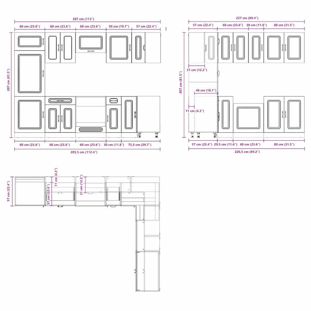 14-piece kitchen cabinet set Kalmar concrete grey wood-based panel