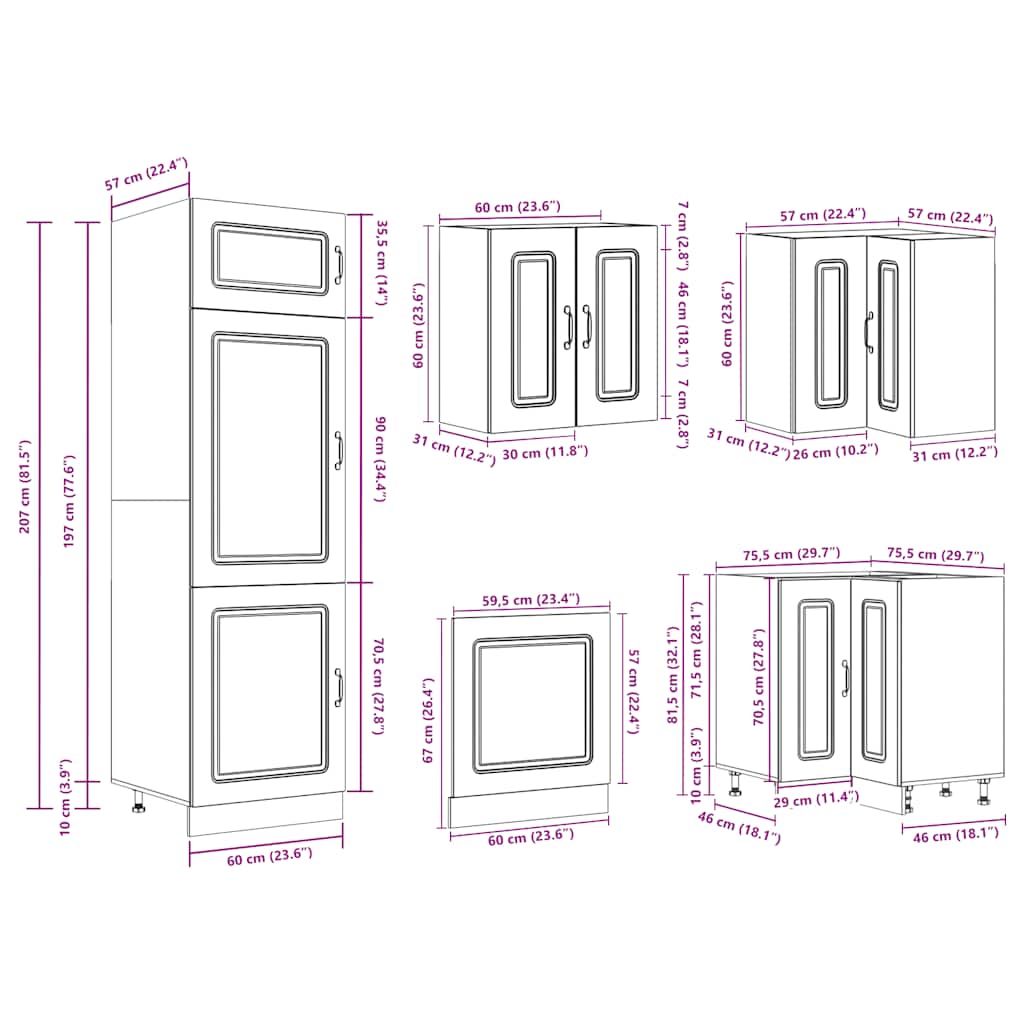 14-piece kitchen cabinet set Kalmar concrete grey wood-based panel