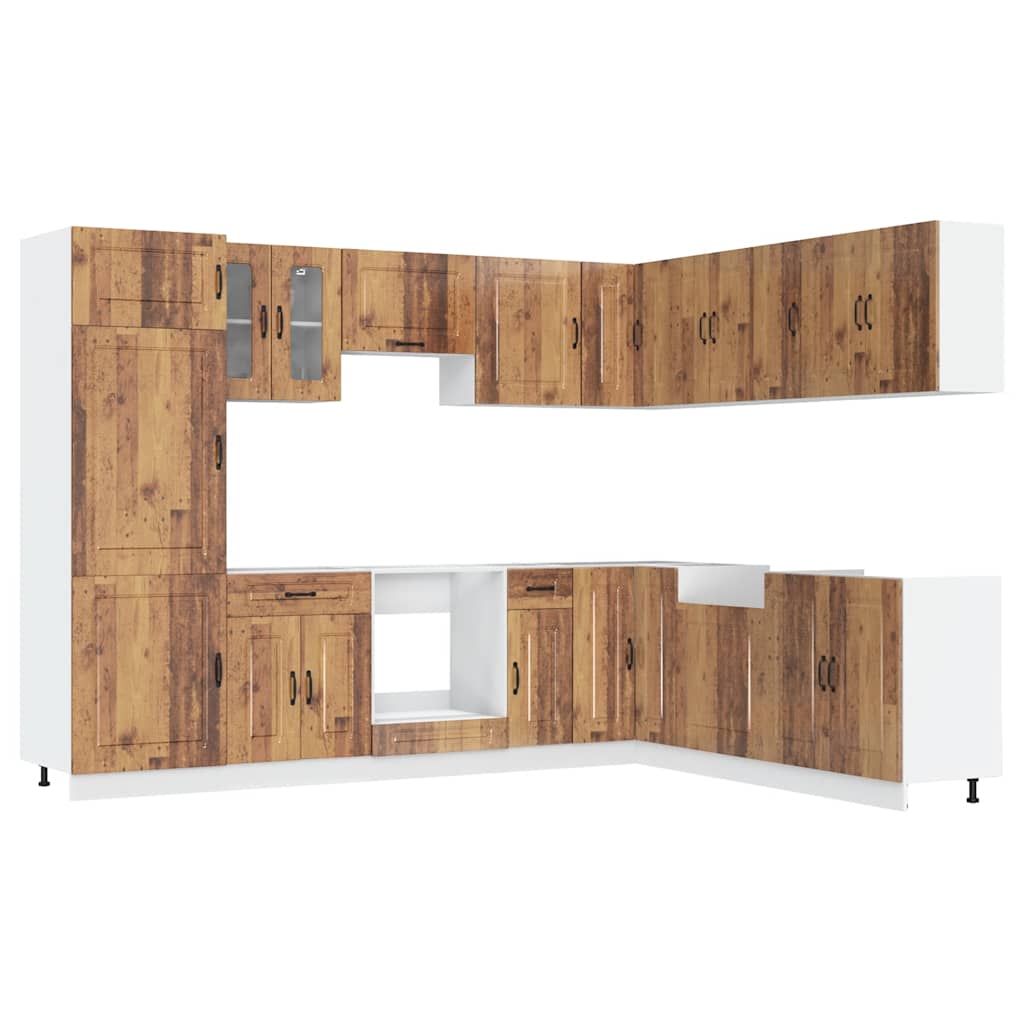 14-piece kitchen cabinet set Kalmar reclaimed wood look wood material
