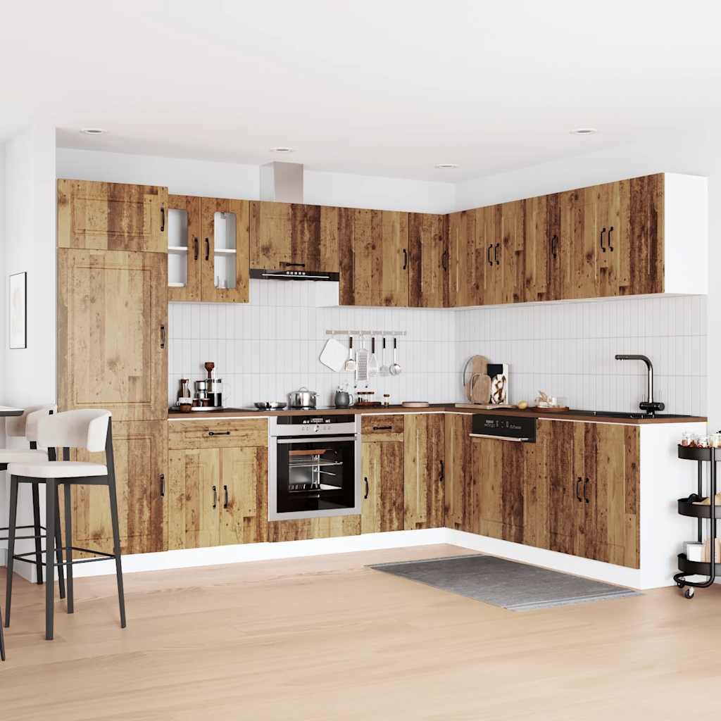 14-piece kitchen cabinet set Kalmar reclaimed wood look wood material