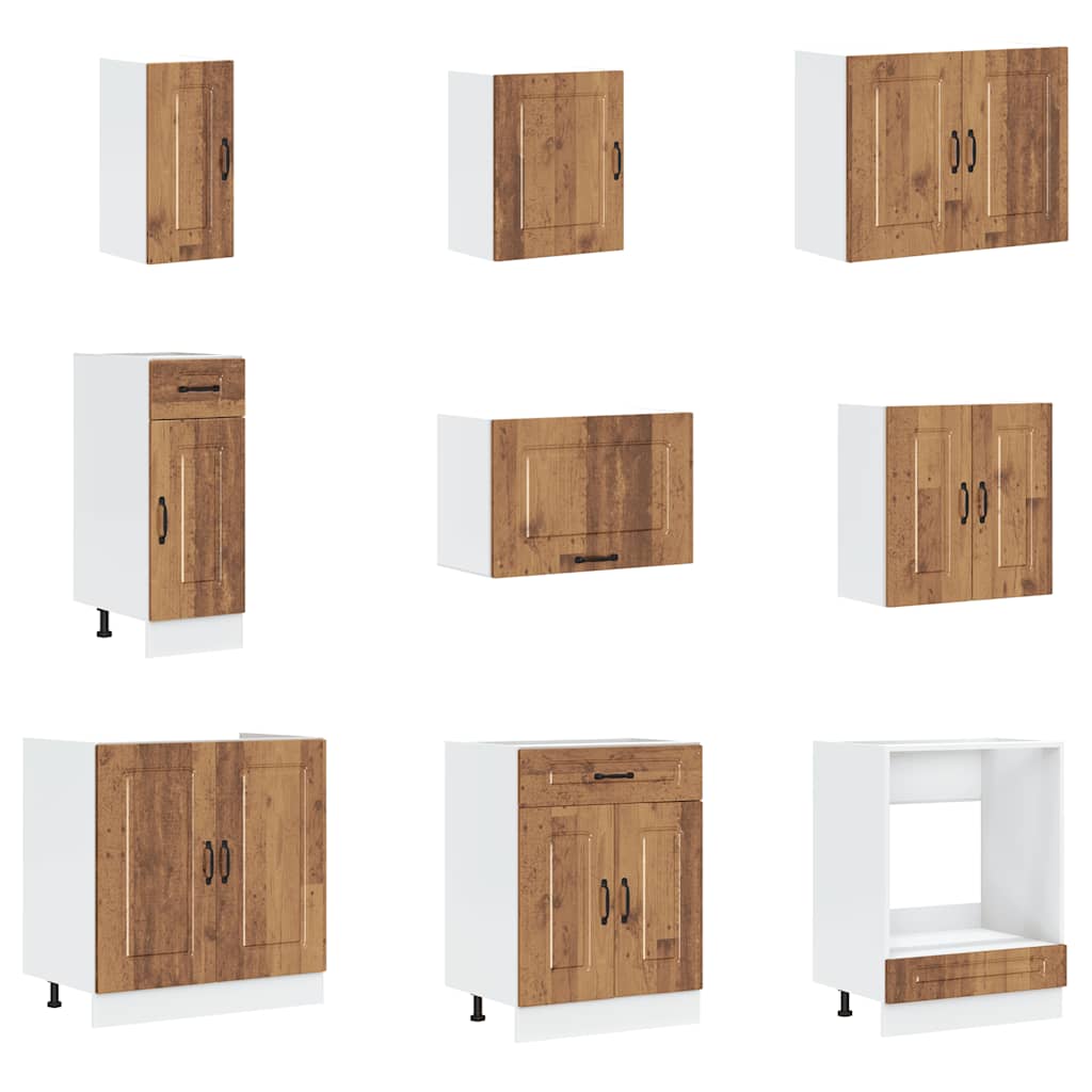 14-piece kitchen cabinet set Kalmar reclaimed wood look wood material