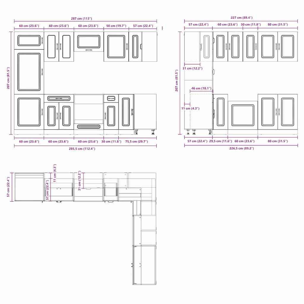 14-piece kitchen cabinet set Kalmar reclaimed wood look wood material