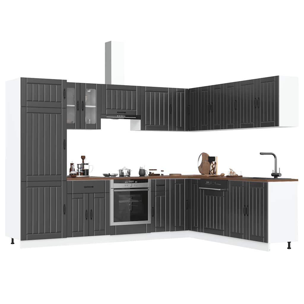 14-piece kitchen cabinet set Lucca Black wood-based panel