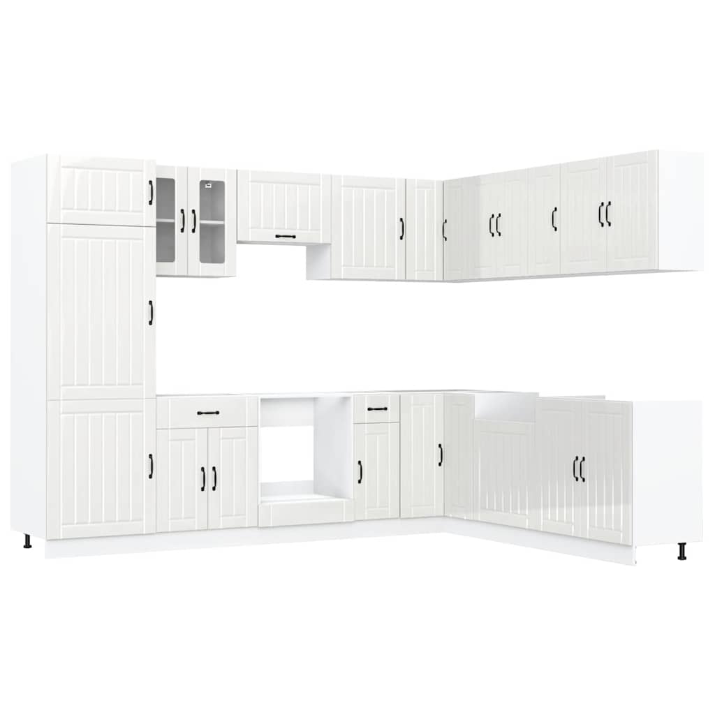 14-piece kitchen cabinet set Lucca high-gloss white wood-based panel