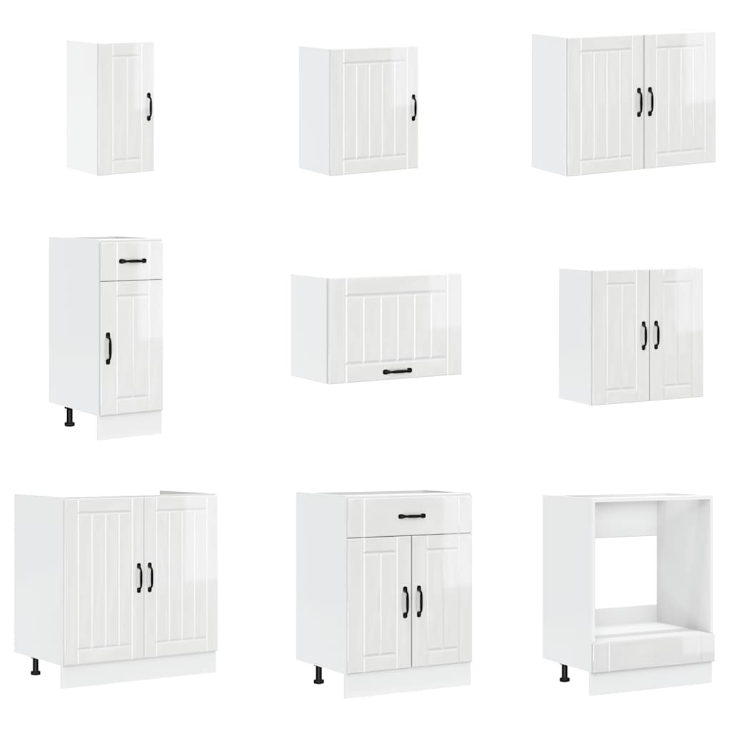 14-piece kitchen cabinet set Lucca high-gloss white wood-based panel