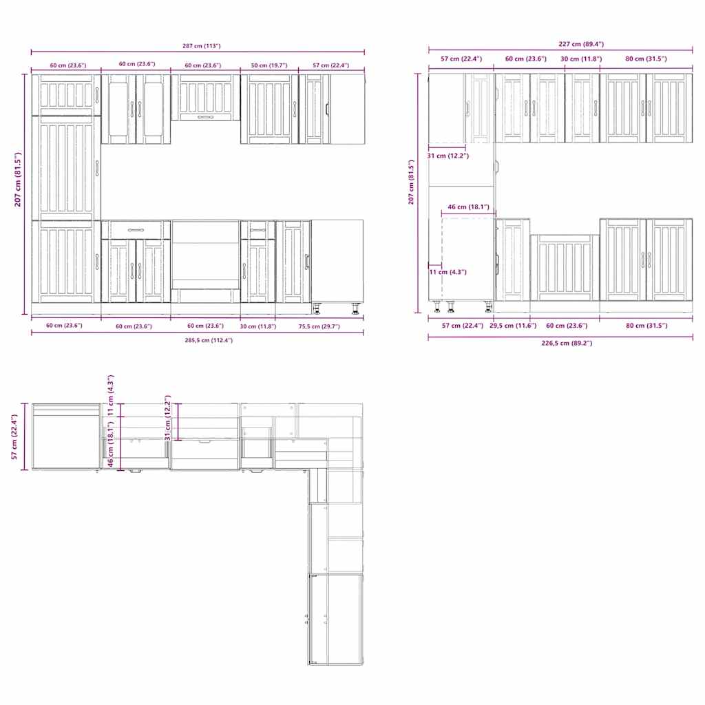 14-piece kitchen cabinet set Lucca high-gloss white wood-based panel