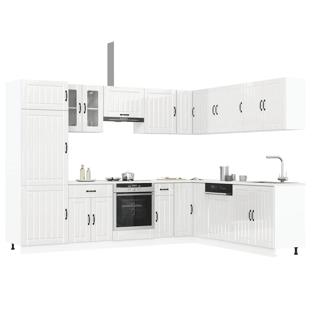 14-piece kitchen cabinet set Lucca high-gloss white wood-based panel