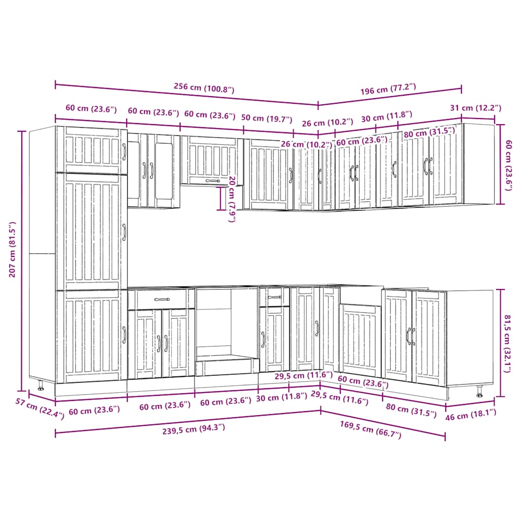 14-piece kitchen cabinet set Lucca smoked oak wood material