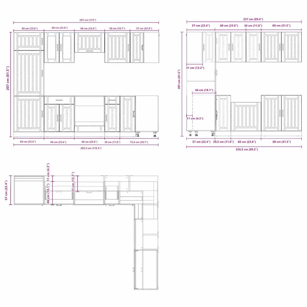 14-piece kitchen cabinet set Lucca smoked oak wood material