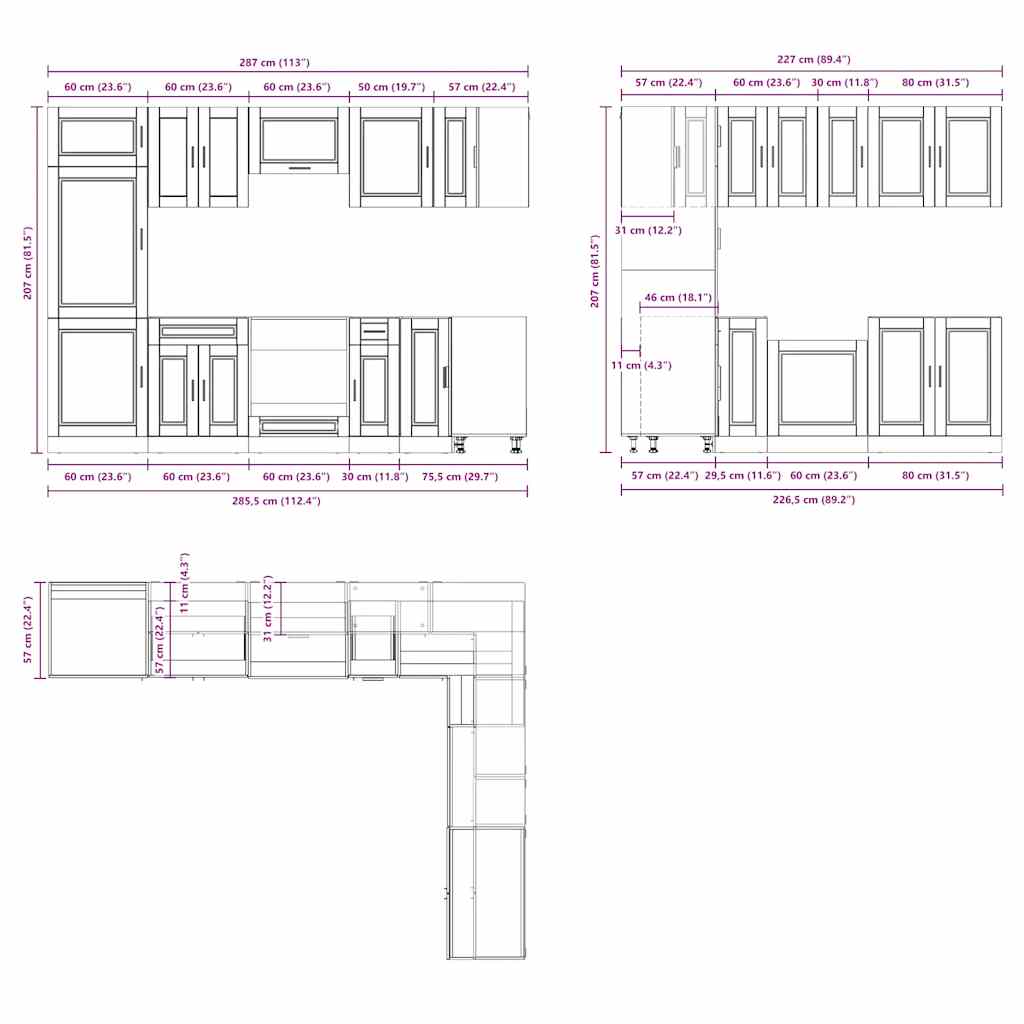 14-piece kitchen cabinet set Porto Sonoma oak wood-based material