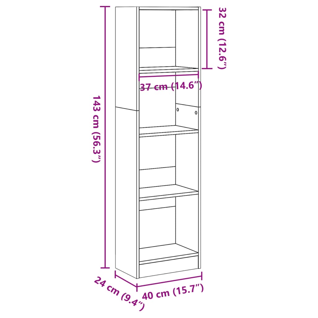 Bookshelf old wood look 40x24x143 cm wood material