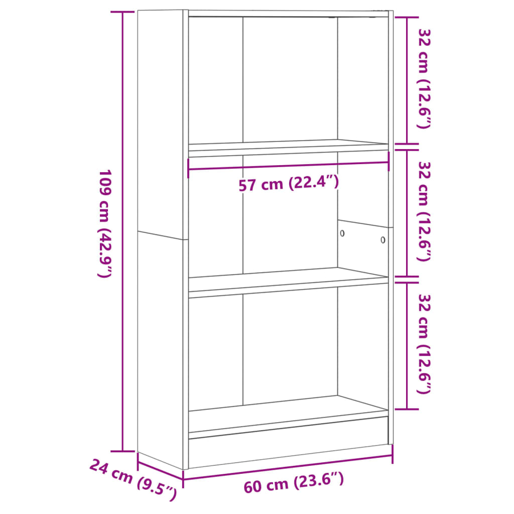 Bookshelf old wood look 60x24x109 cm wood material