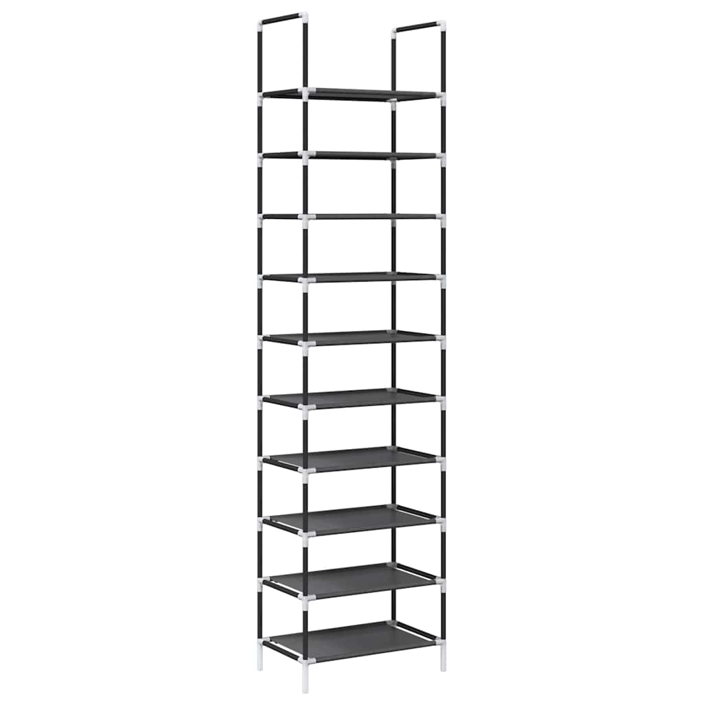 Étagère à chaussures 10 niveaux noire 44x28x180 cm en tissu non tissé