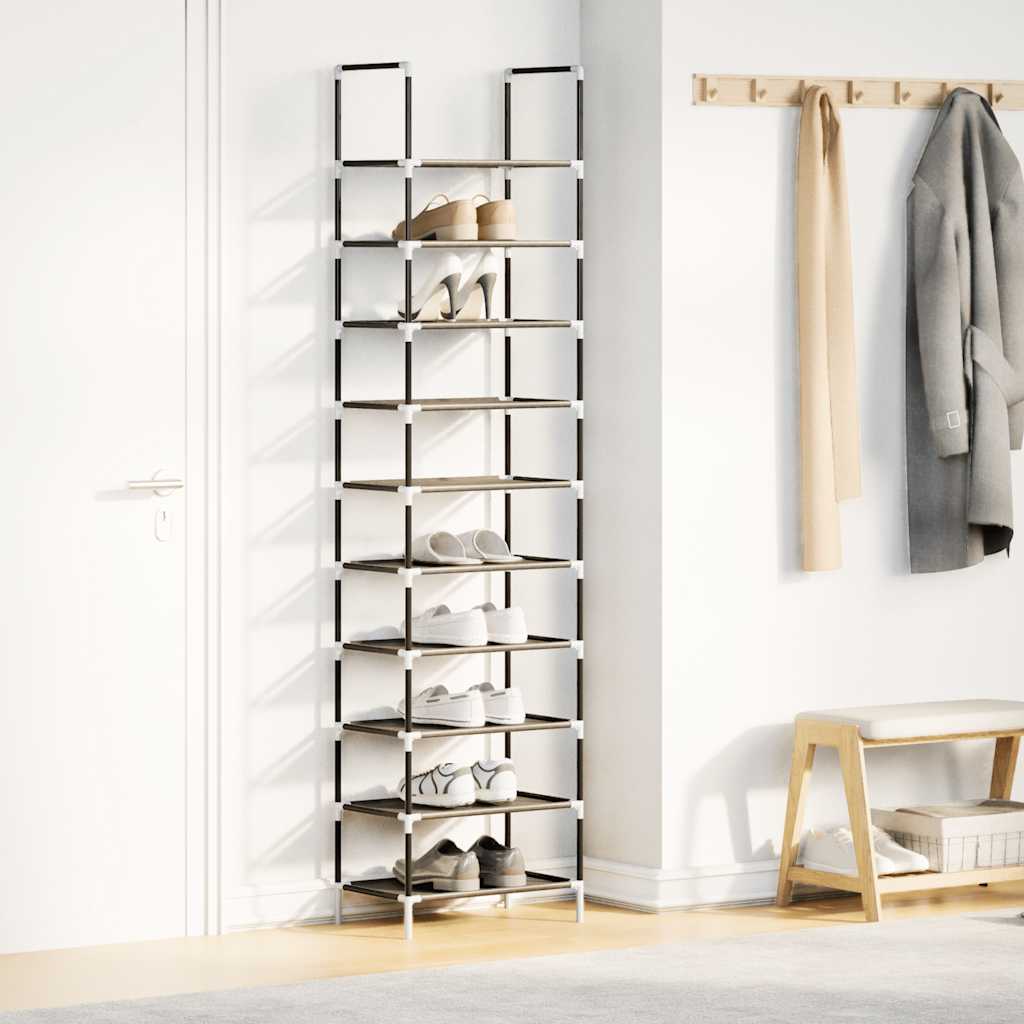 Étagère à chaussures 10 niveaux noire 44x28x180 cm en tissu non tissé