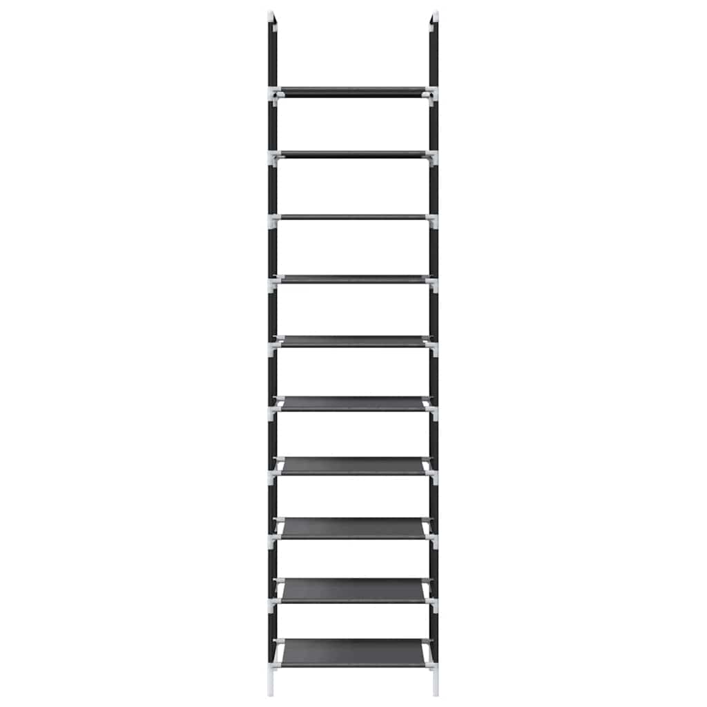 Étagère à chaussures 10 niveaux noire 44x28x180 cm en tissu non tissé