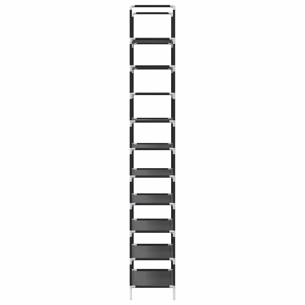 Étagère à chaussures 10 niveaux noire 44x28x180 cm en tissu non tissé
