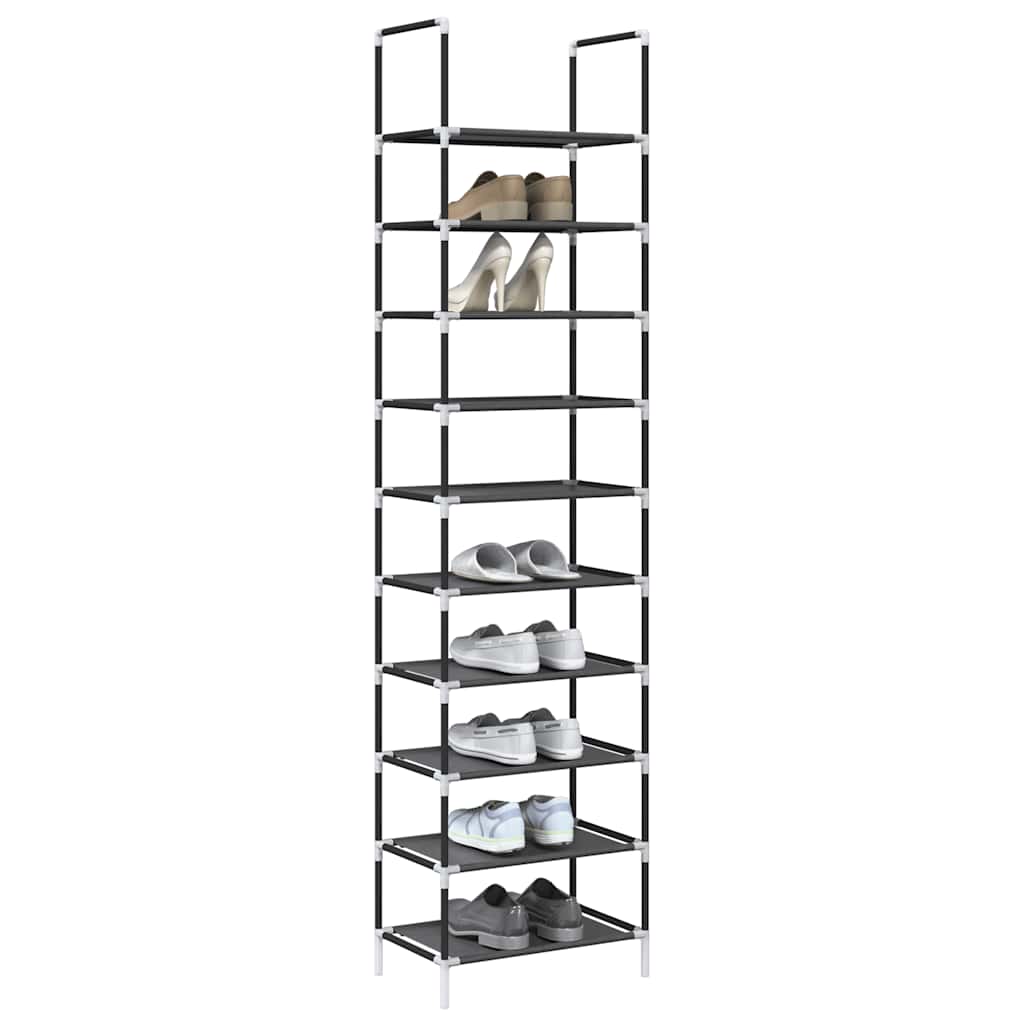 Étagère à chaussures 10 niveaux noire 44x28x180 cm en tissu non tissé