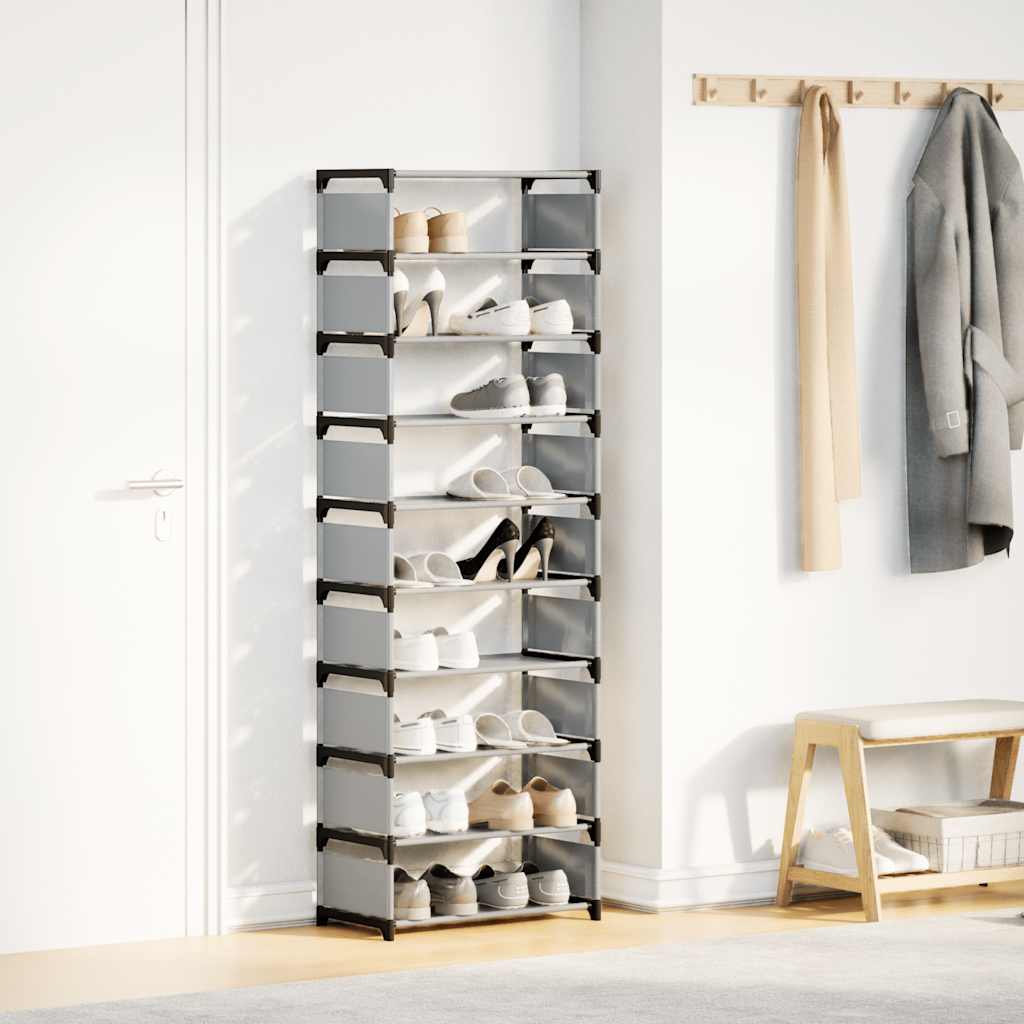 Étagère à chaussures 10 niveaux gris 54x28x158 cm tissu non tissé