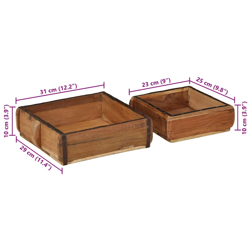 Tablett 2 stk. Braun 29 x 31 x 10 cm Massives upgecyceltes Holz