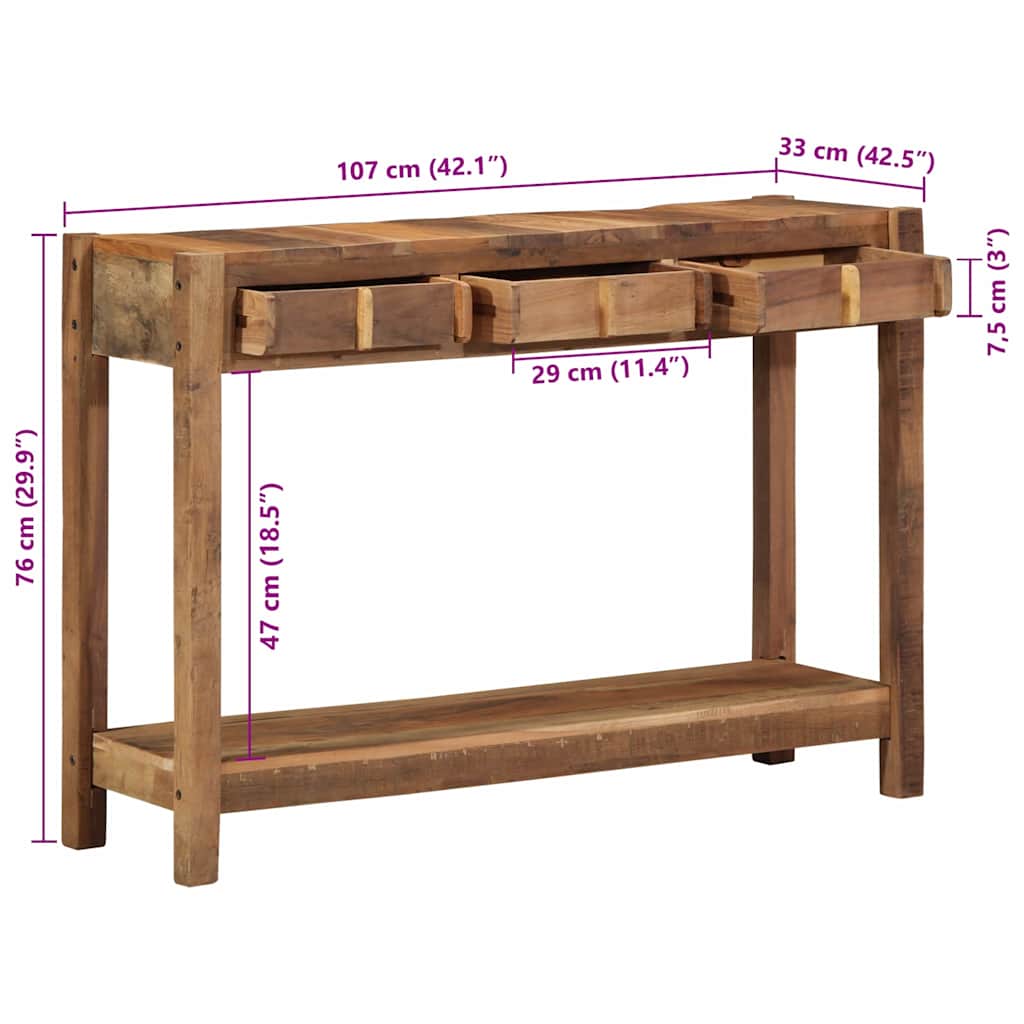 Konsolentisch Braun 107 x 33 x 76 cm Massives upgecyceltes Holz