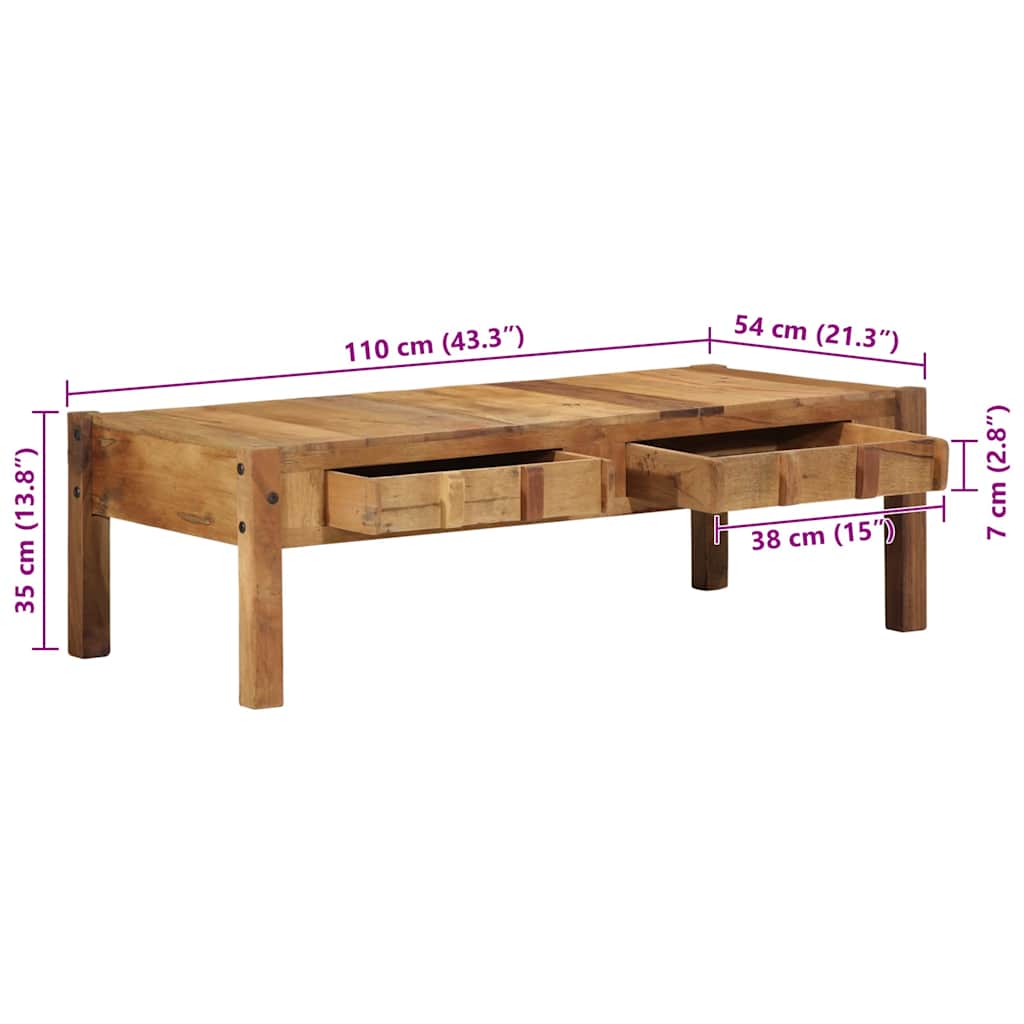 Couchtisch Braun 110 x 54 x 35 cm Massives upgecyceltes Holz