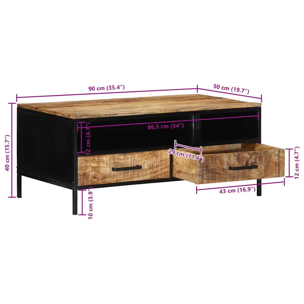 Couchtisch Braun 90 x 50 x 40 cm Massives Mango Holz und Metall