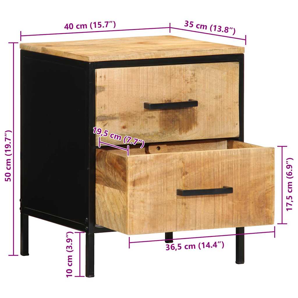 Nachttisch Braun und Schwarz 40 x 35 x 50 cm Massivholz Mango