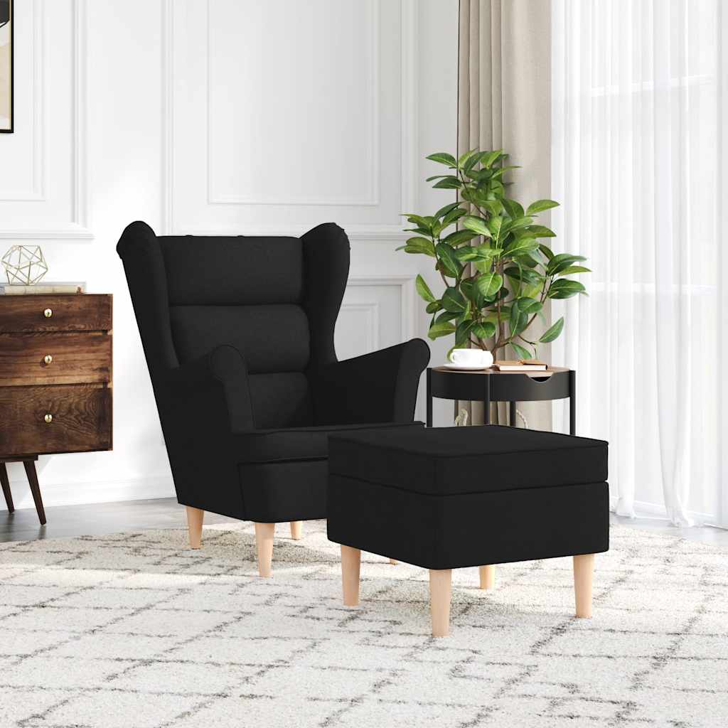 Sessel mit Fußhocker Schwarz Stoff