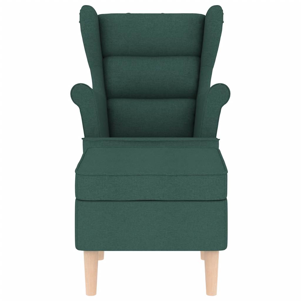 Fauteuil avec repose-pieds en tissu vert foncé