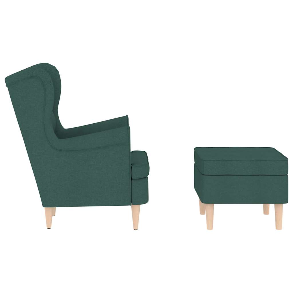 Fauteuil avec repose-pieds en tissu vert foncé