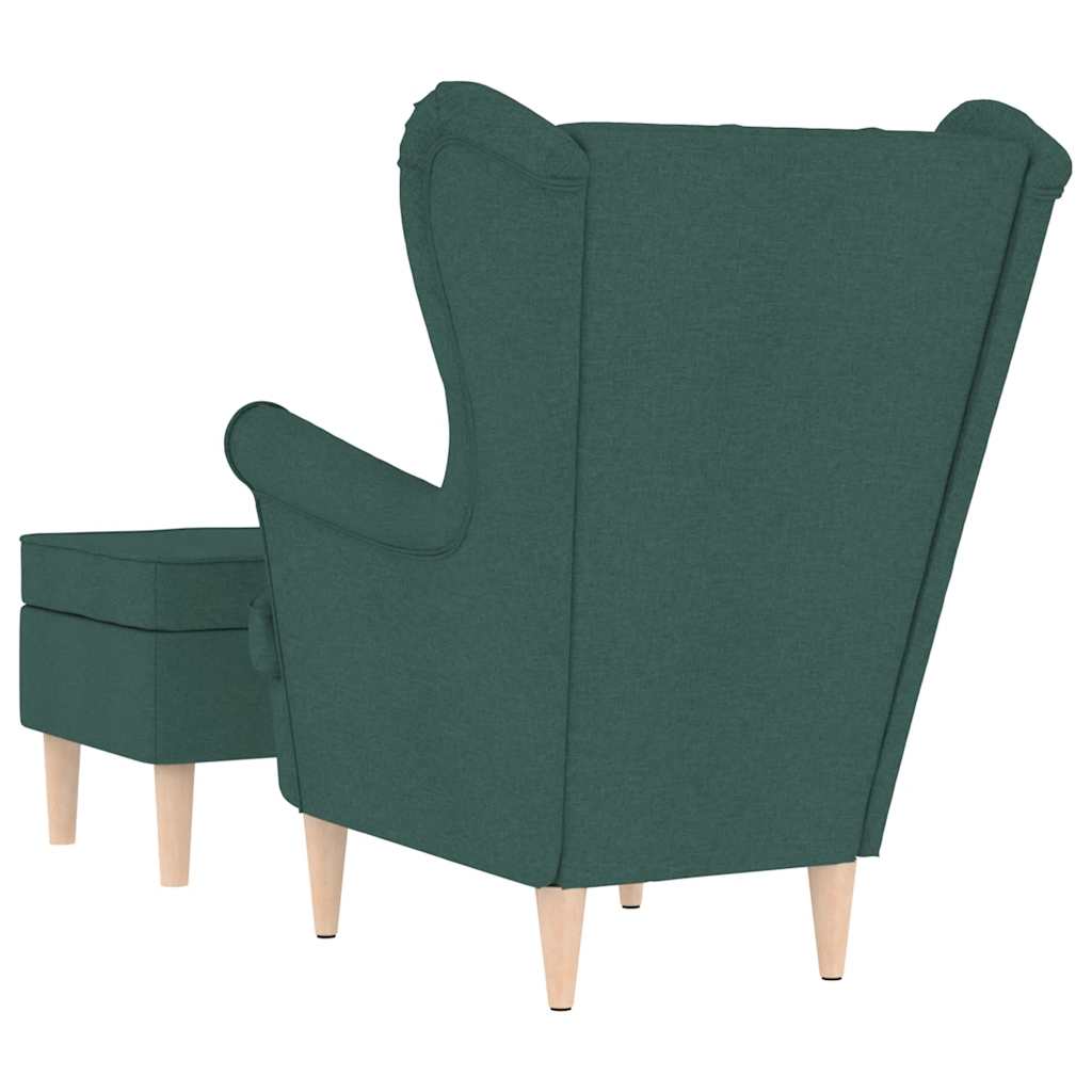 Fauteuil avec repose-pieds en tissu vert foncé