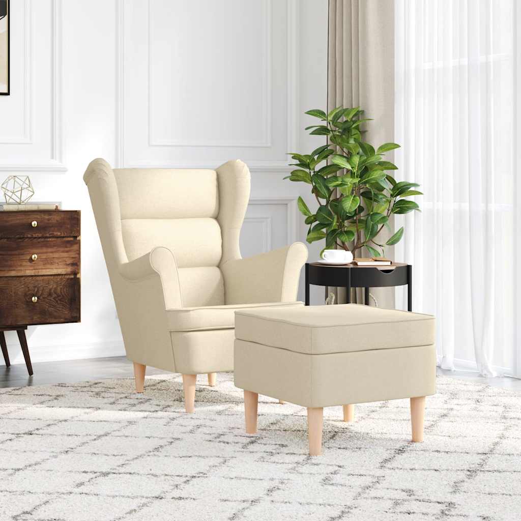 Fauteuil avec repose-pieds en tissu crème