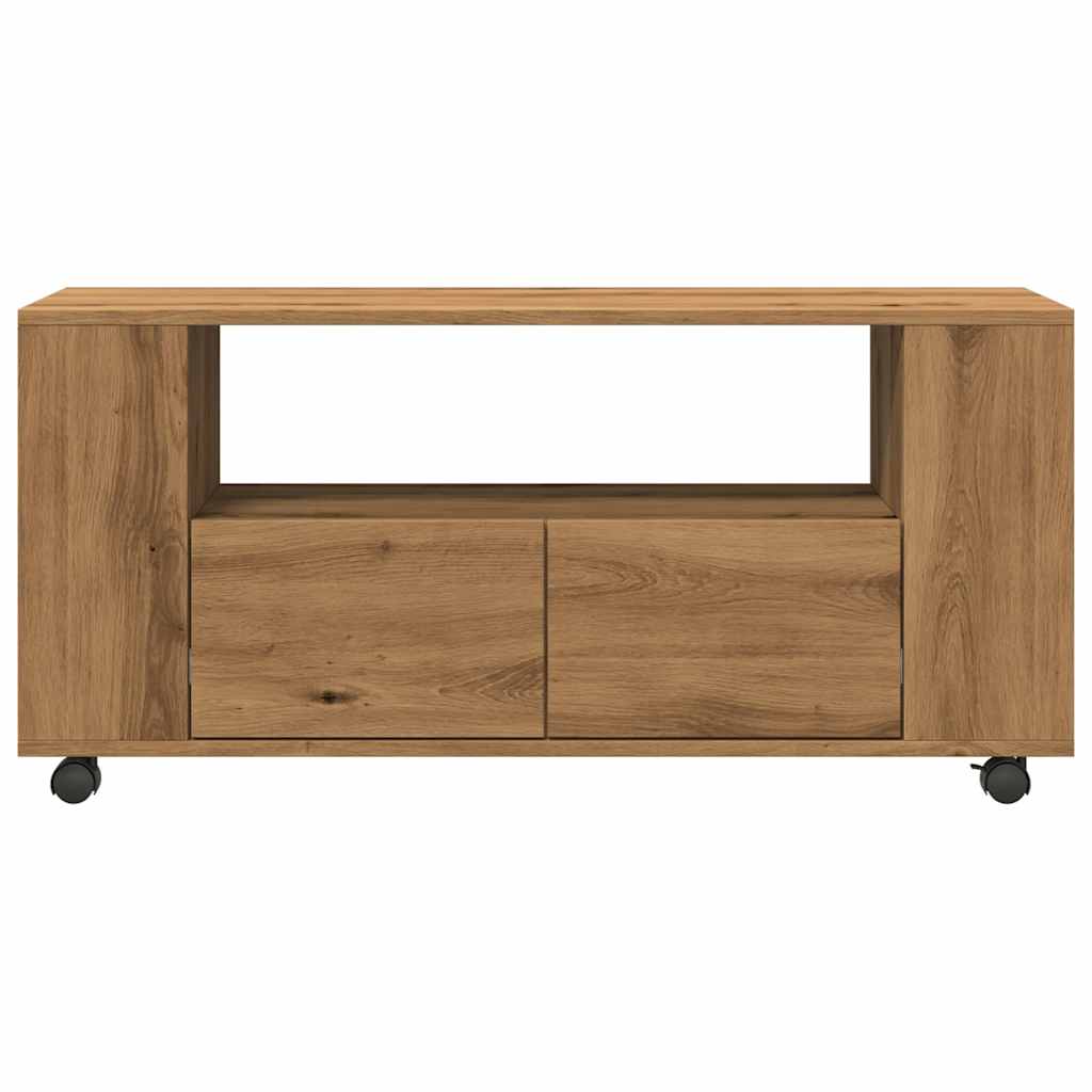 Meuble TV à roulettes Chêne artisanal 102x34,5x43cm matériau bois