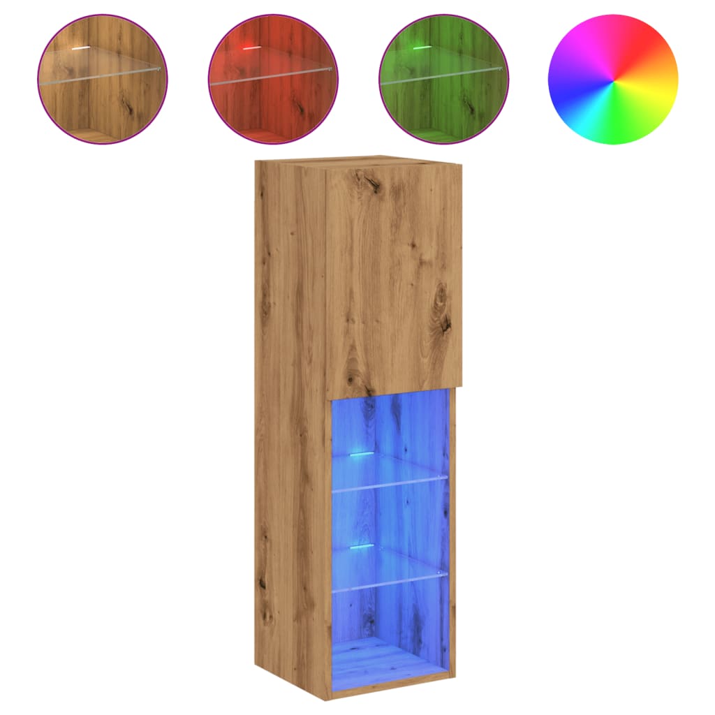 Meubles TV avec lumières LED 2 pcs Chêne artisanal 30,5x30x102cm
