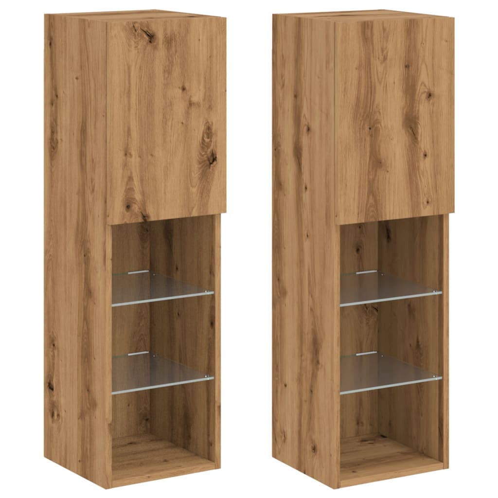 Meubles TV avec lumières LED 2 pcs Chêne artisanal 30,5x30x102cm