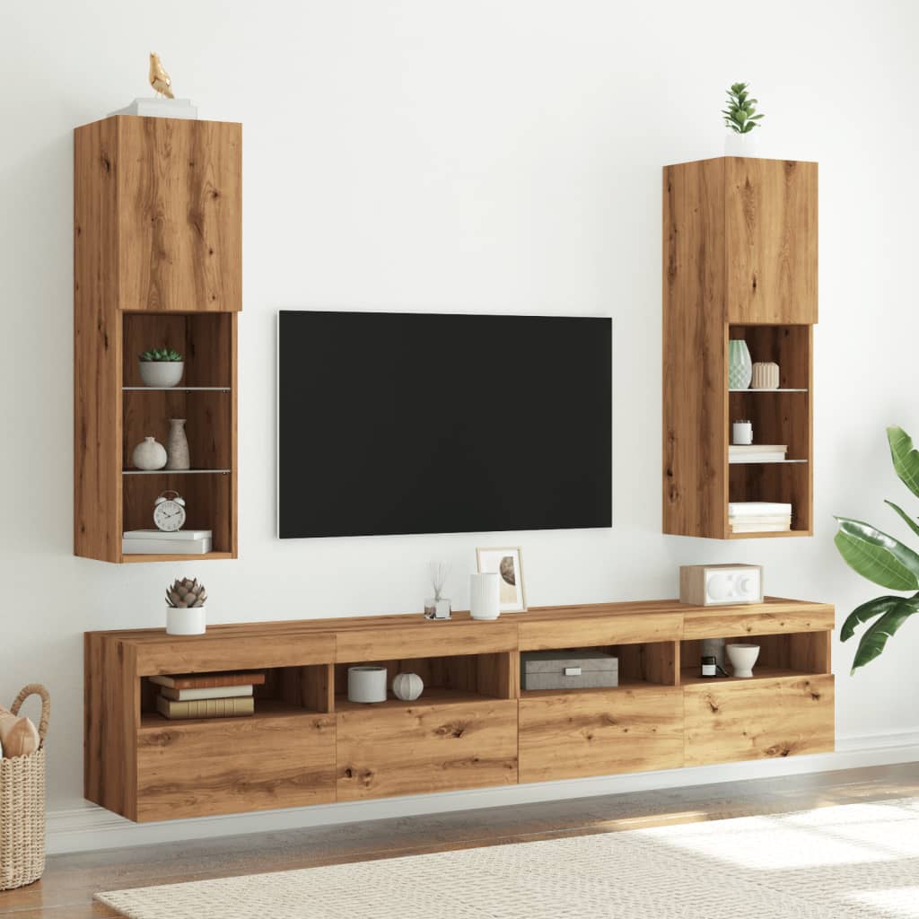 Meubles TV avec lumières LED 2 pcs Chêne artisanal 30,5x30x102cm
