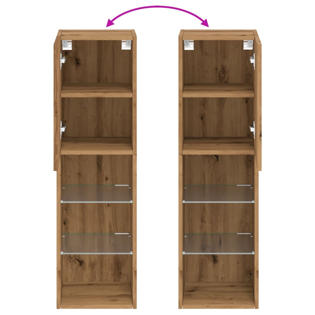 Meubles TV avec lumières LED 2 pcs Chêne artisanal 30,5x30x102cm