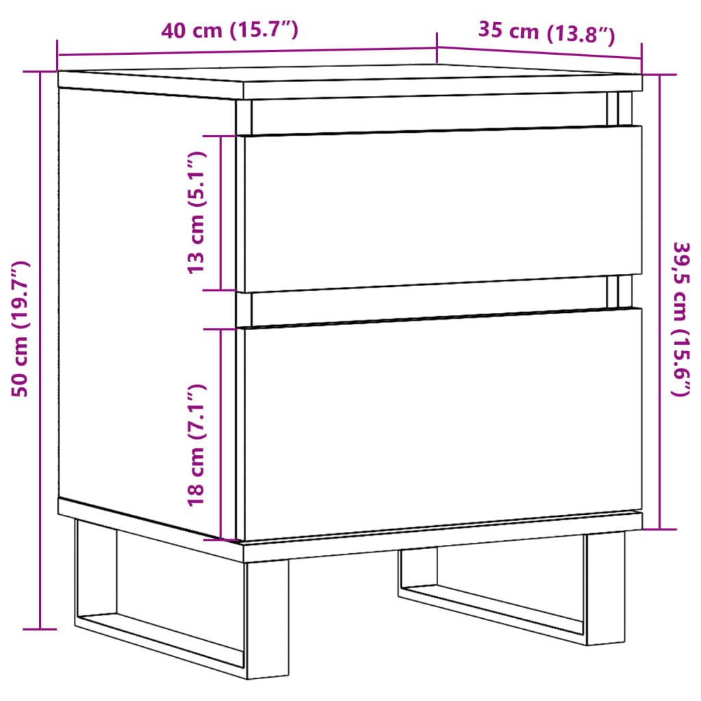Bedside tables 2 pcs. Old wood look 40x35x50 cm wood material